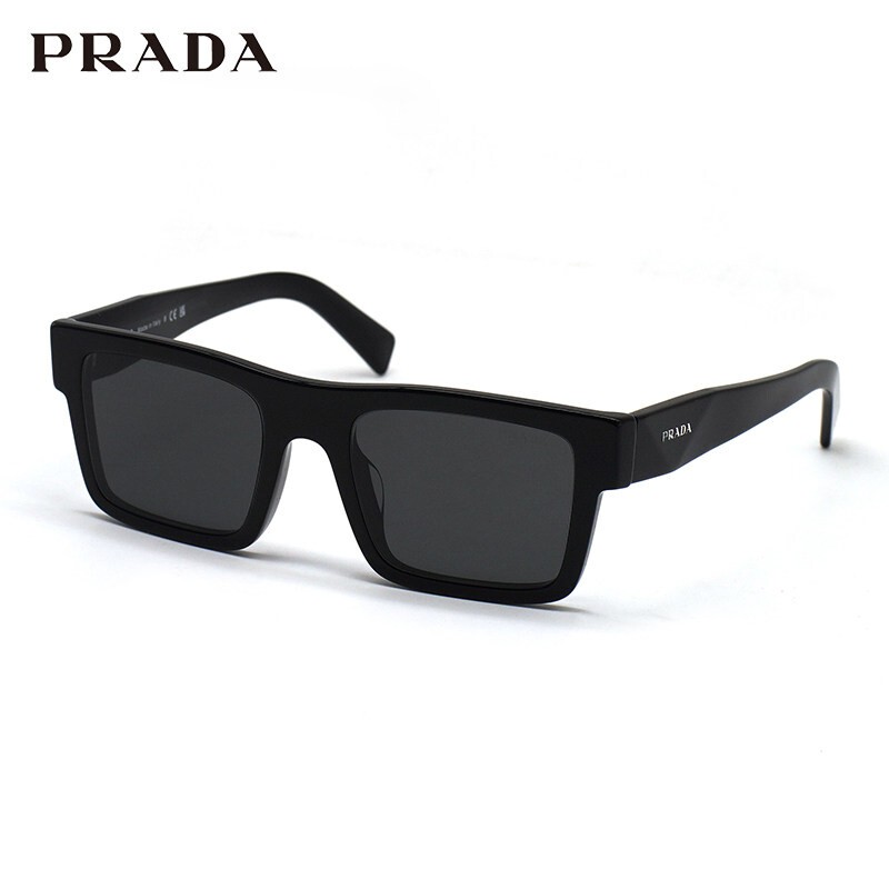 Prada Men's Sunglasses, Fashionable, Simple, Square, Black Acetate, Trendy, Versatile Sunglasses 0Pr19Wsf