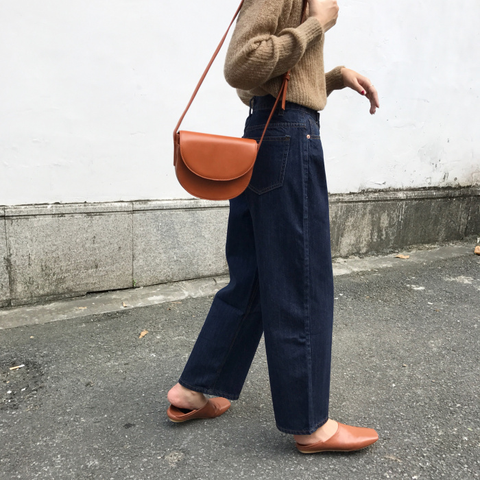 Oneday Phiên bản Hàn Quốc của mùa thu thời trang retro quần denim đơn giản giản dị quần cạp cao cạp cao đồ công sở nữ