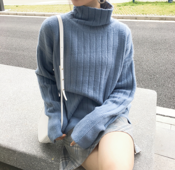 SZE Phiên bản Hàn Quốc của phần mùa đông Phần cơ bản mềm mại mềm mại thỏ cashmere đơn giản hoang dã cổ cao áo len rắn màu áo kiểu trung niên hàn quốc