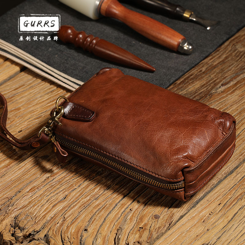 GurRS original hand-made man with bag head soft bull leather handbag men retro-made old casual mini-bag