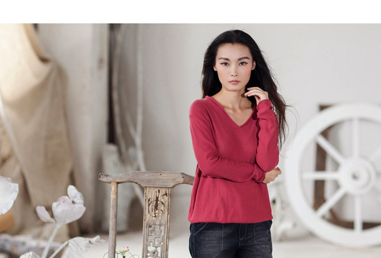 2018 size lớn của phụ nữ Schenda Bana kiểu áo len dài tay có cổ chữ V áo len dài