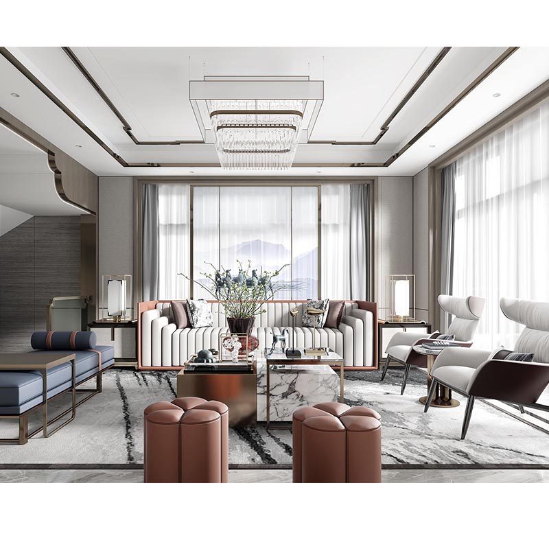 Model room villa New Chinese sofa minimally modern light luxury fabric sofa Zen furniture combination factory customization