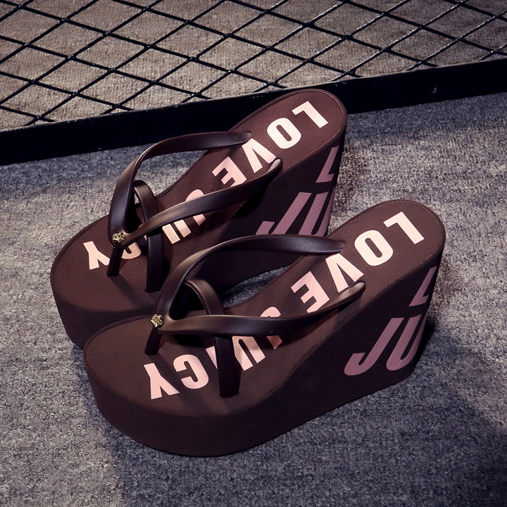 Sizes 32-43 High-Heeled Flip-Flops for Women, Thick-Soled Thong Sandals, Women's Beach Shoes, Small and Large Sizes Women's Shoes