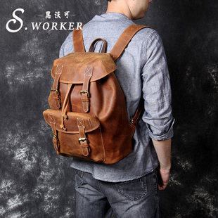 Оригинал новый ретро - большой мощность лицевая коровья кожа рюкзак мужской натуральная кожа рюкзак ручной работы сумасшедший конская сумка прилив