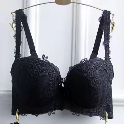 Sexy lace deep V thin section large size black gathered adjustable underwear White small chest V-shaped underwear bra ladies