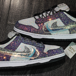 STY换皮定制 NIKE dunk low X OW THE50 炫彩亮片紫水晶 水晶灯组