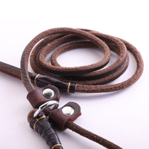 Small dog leash genuine leather dog leash VIP Teddy pet leash soft leather copper hook 0 6CM wide can be used as p chain