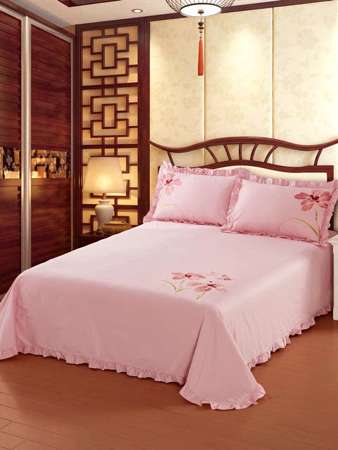 Foreign trade embroidered pure cotton bed sheet single piece vintage lace white 100 cotton export home textile pillowcase three-piece set