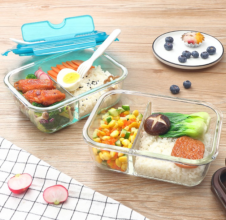 Music Buckle Music Buckle Refreshing box with heat resistant glass separating microwave oven special bowls compartment Rectangular Dining Box