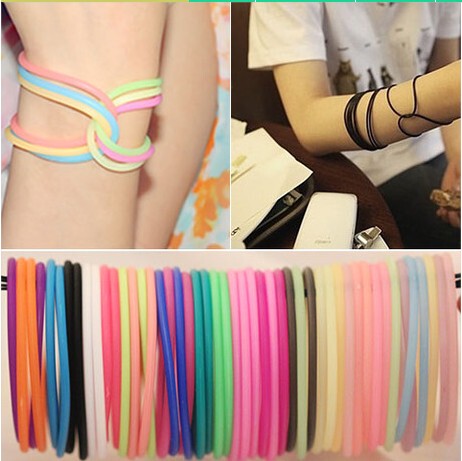 Korean Fashion Fluorescent Candy-Colored Hair Ties, Silicone Rubber Bracelets, Elastic Wristbands for Men and Women, Accessories