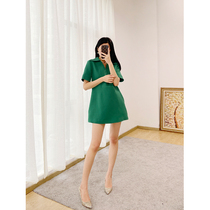 Na Paris Early spring Chest Goods High Stock Silk Wool Twill Fabric Genuine Silk Lining Short Sleeve Commute A Type Dress