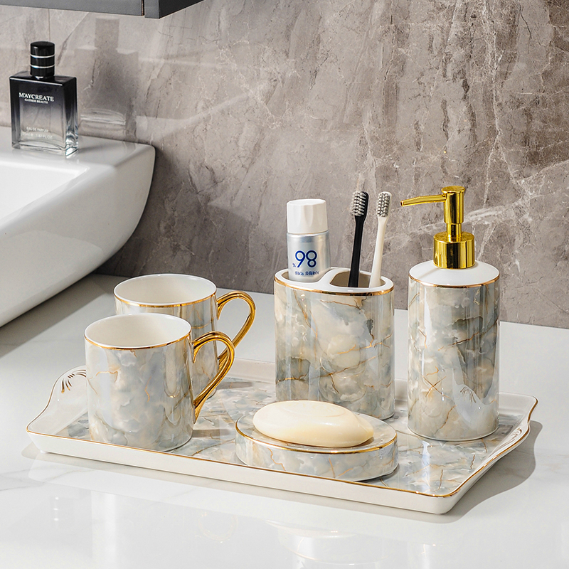 Light luxury wash suit creative ceramic bathroom suite Nordic bathroom products housewedding tooth mouth wash cup