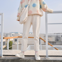 Sen womens tribal plus velvet pants are thin and wild in autumn and winter and loose straight nine-point pants are worn outside 2020 new casual pants
