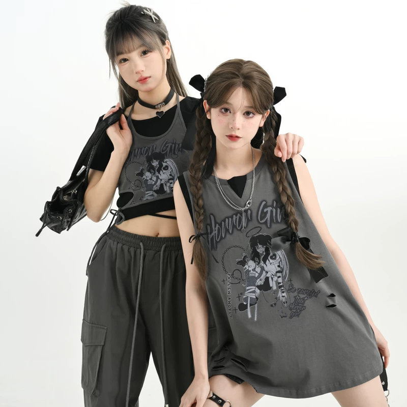 森女部落 Genuine design T-shirt, comics sleevless, trend of season