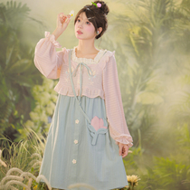 Original Sen Girl Tribe Sweet Tea Girl Age Minor First Love Dress Two Set Long Sleeve Dress 2023 New Model