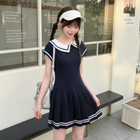 New limited time 82% off Mori Girl Tribal College Style Dress Female Doll Collar Contrast Color Design Slim Pleated Skirt