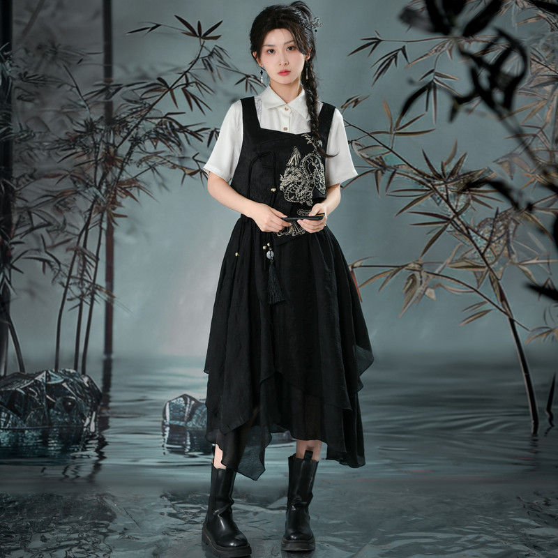 Forest Womens Tribe Original Design New Chinese Three piece Set Show Thin Temperament Cool and Sassy Vest Chinese Style Daily Set Summer Edition
