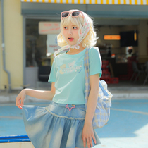 Soft Meng Cute Bear Print Shoulder T-shirt Short Short Skin Costumes Summer New Womens Original Womens Tribe