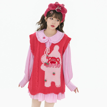 Strawberry Bear Original Mother Dopamine girl wears knitted vests and wears the new 2023 woman dress