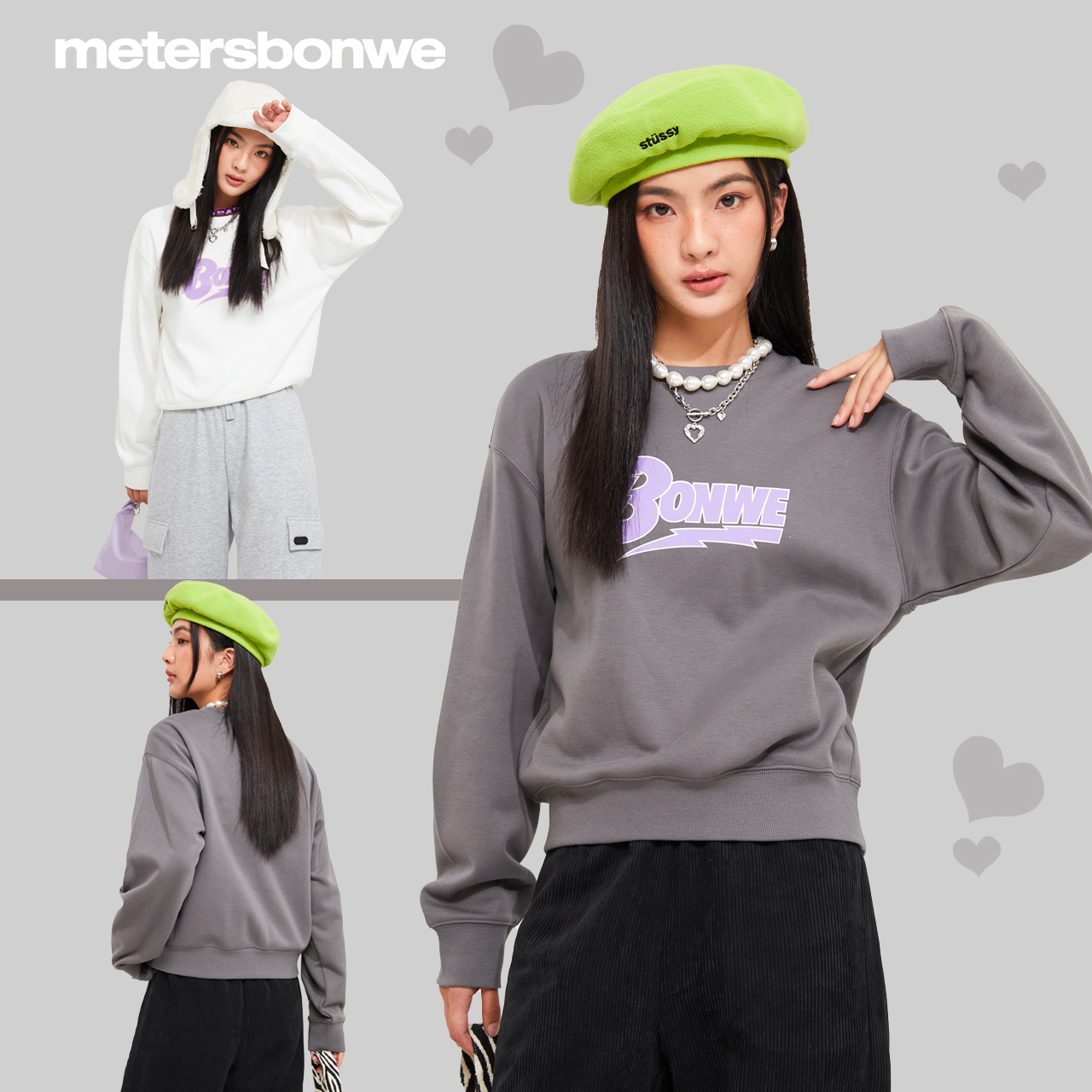 Metersbonwe トレーナー女性の 2024 冬の新スタイルベルベット快適な白プリントルーズプルオーバーニットトップ