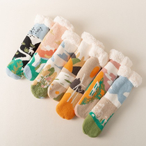 Winter new pastoral wind in the tube thickened terry womens socks glue point non-slip floor socks warm home sleep socks