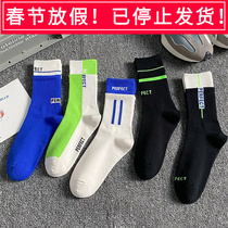 Spring and Autumn New Shuangluokou Sports Mid-tube Socks Contrasting Color Trend Letters Combed Cotton Anti-pilling Simple Four Seasons Mens Socks