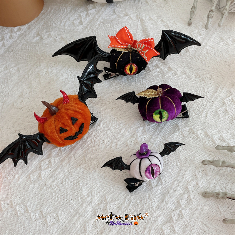 Halloween One-Eyed Pumpkin Bat Hairpin, Small Cat Paw Handmade Original Halloween Costume Cosplay Hair Accessory, Children's Headwear Halloween One-Eyed Pumpkin Bat Hairpin, Small Cat Paw Handmade Original Halloween Costume Cosplay Hair Accessory, Children's Headwear