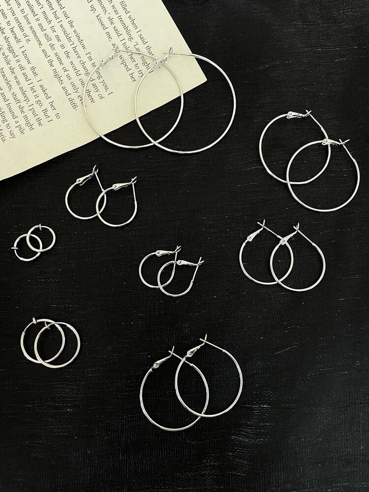 素圈耳环S925银针银色耳扣耳圈耳扣OL气质冷淡风耳饰无耳洞耳夹详情4