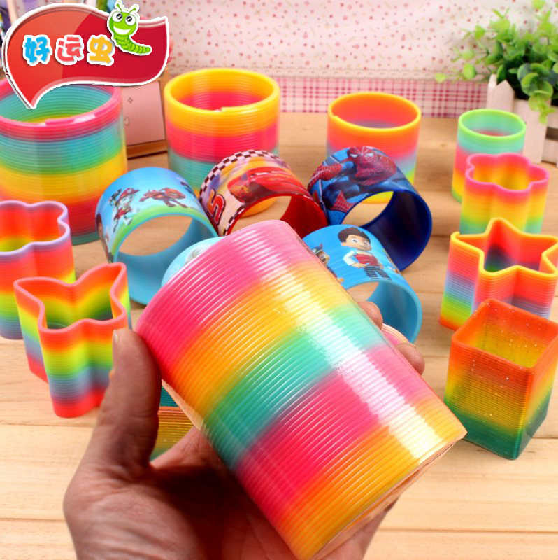 Magic Rainbow Circle Spring Ring Stacked Music Plastic Ring Gridged Kindergarten Children's Toys