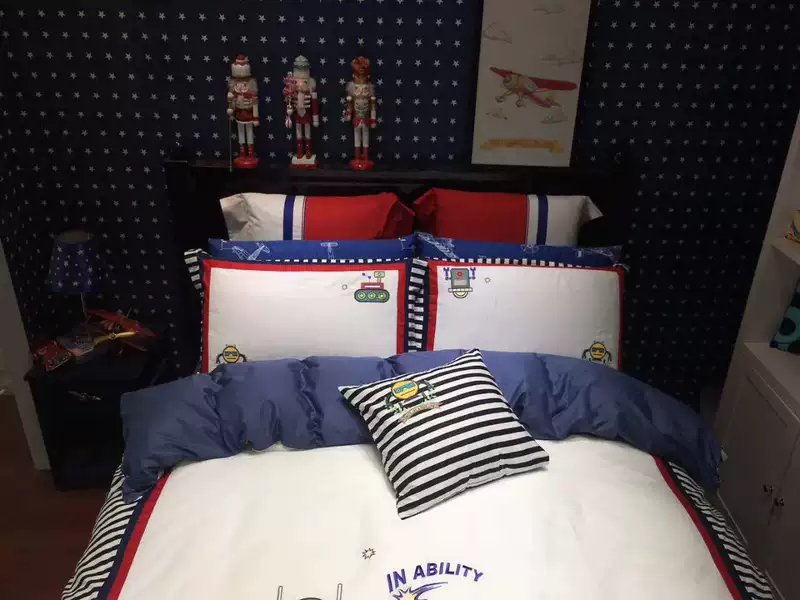 Phong cách hải quân trẻ em giường 40 twill bông phim hoạt hình kit phong cách Địa Trung Hải kit 	chăn ga gối đệm cho bé trai	