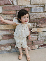 Livia Joy Exclusive Hand Painted Beige Beige Lace-Up Top Shorts Set