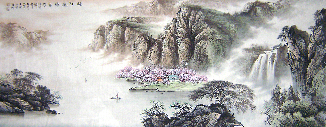 (painting and calligraphy painting and calligraphy) C15981 Living room Handpainted landscape country Painting fjord with a small eightruler