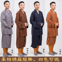 Buddhist supplies Monk clothes Monk clothes High-grade cotton and linen fabrics can be worn in all seasons Blue short coat Khaki jacket short sleeve