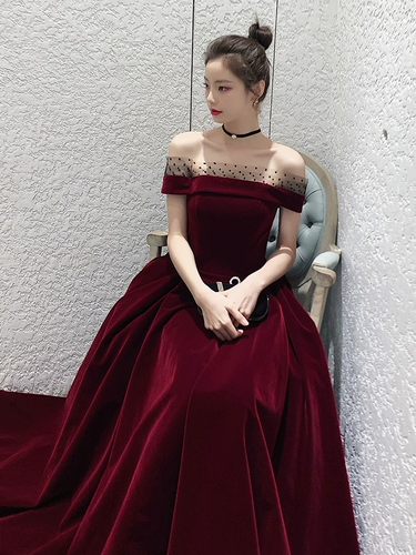 Бархатный бордовый лебедь для невесты, элитное вечернее платье, свадебное платье