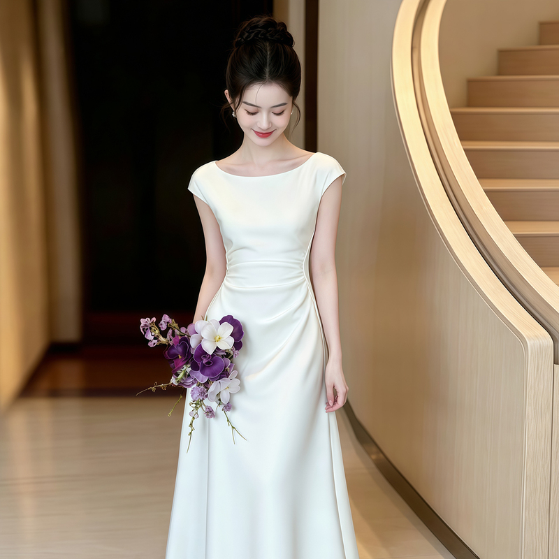 White High-End Engagement Dress 2026, Very Beautiful French Style, Can Be Worn Daily, Registration and Certificate-Issuing White Dress White High-End Engagement Dress 2026, Very Beautiful French Style, Can Be Worn Daily, Registration and Certificate-Issuing White Dress