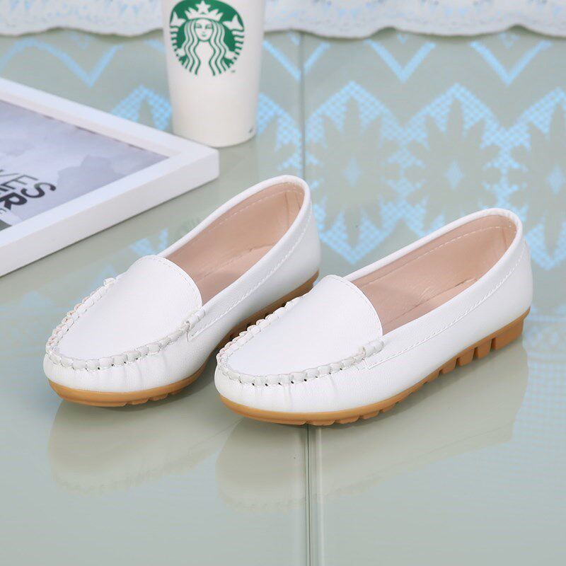 Soft Leather White Nurse Shoes Spring Flat Non-slip Single Shoes Flat Heel Soft Sole Work Shoes Round Toe Pump Women's Shoes