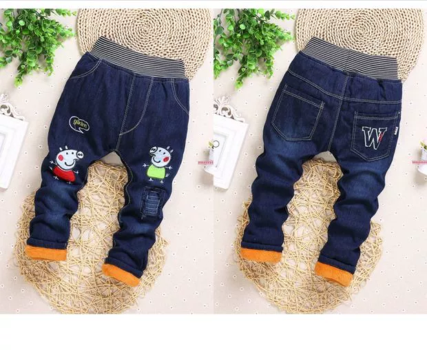 2018 mới mặc quần bé trai quần denim cộng với quần nhung cô gái dày 23456 tuổi yếm bò bé gái đẹp