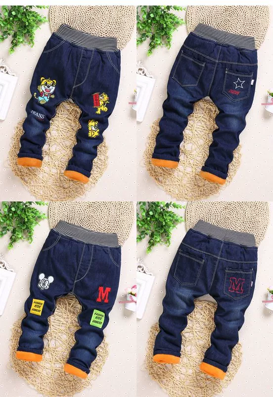 2018 mới mặc quần bé trai quần denim cộng với quần nhung cô gái dày 23456 tuổi yếm bò bé gái đẹp