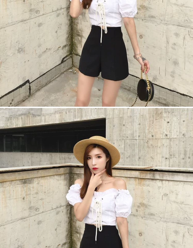 Quần short voan nữ mùa hè eo cao 2019 mới phù hợp với quần lửng đen rộng một từ quần ống rộng thời trang - Quần short quần short nữ cạp cao