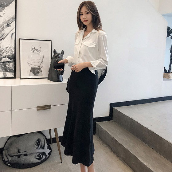 2022 spring and summer Korean style scheming hip-hugging fishtail skirt high-waisted slim-fitting mid-length slim and temperament versatile skirt for women