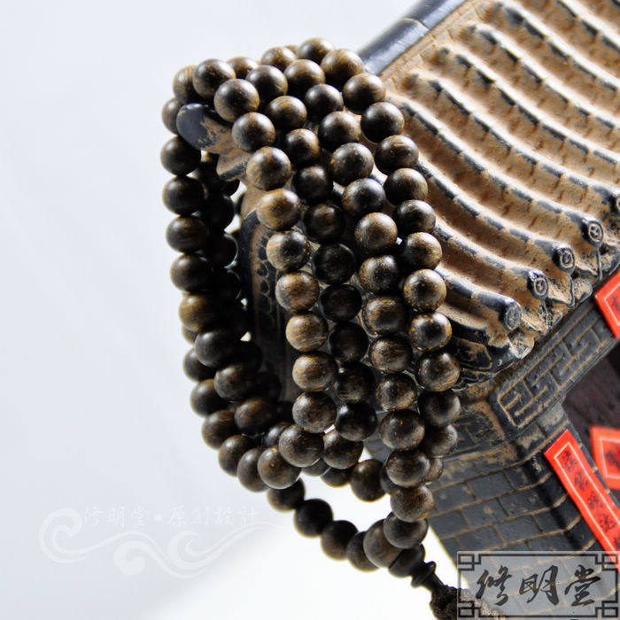 修明堂 开光印尼可沉水奇楠沉香8mm沉香木108佛珠手串手链