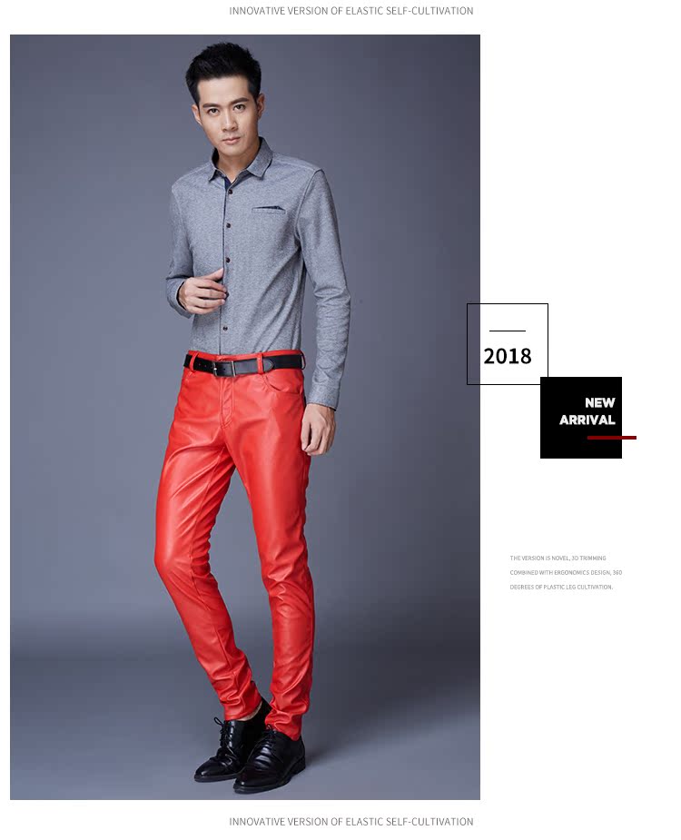 Phiên bản Hàn Quốc của quần da nam Slim dày chân thanh niên quần xe máy xe máy quần da nam bó sát mùa thu và quần mùa đông quần jean nam