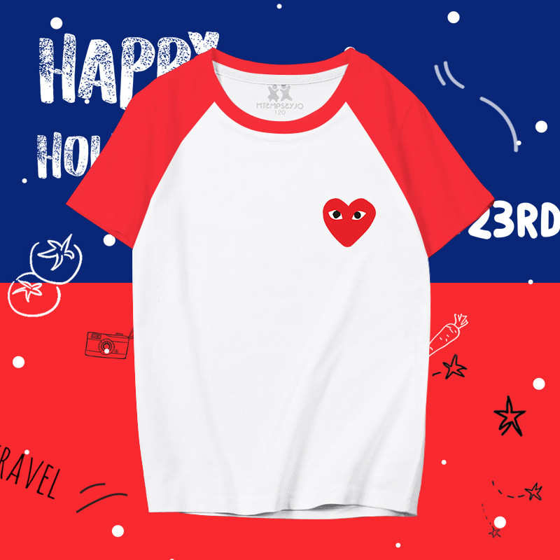 Kawakubo Ling T-shirt children's summer new cotton boys and girls short-sleeved middle-aged children's short loose love half-sleeved tide