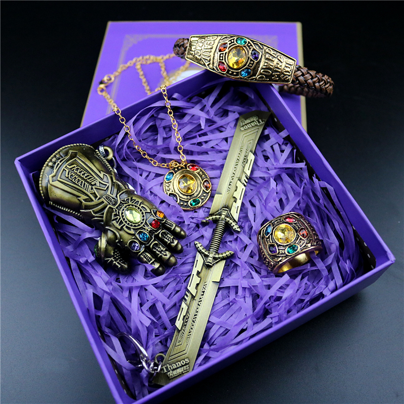 Avengers 4 Thanos Double-Bladed Sword Model Pendant Keychain Infinity Gauntlet Loki Scepter Ring Gift Toy