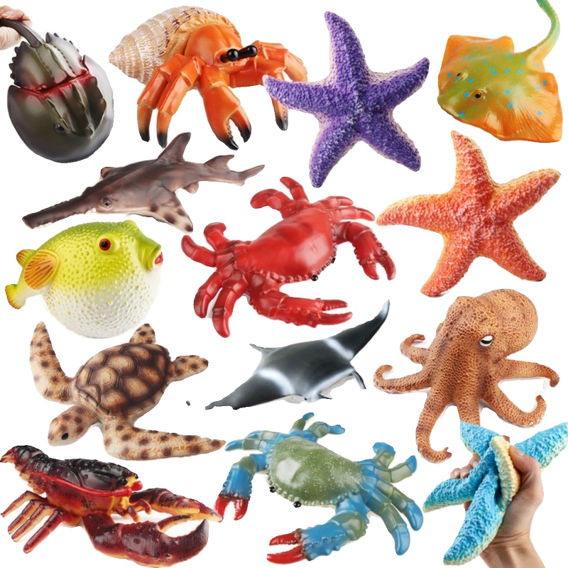 Children's Toys Simulated Marine Animal Models Soft Rubber Pufferfish Octopus Lobster Starfish Crab Hermit Crab Lobsterfish Ornaments