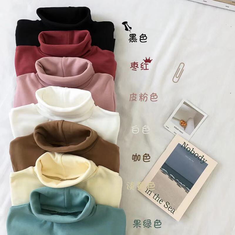 Thu đông 2018 phiên bản mới của Hàn Quốc cổ cao cộng với nhung ấm Áo mỏng học sinh hoang dã áo phông in hình áo thun dài tay áo phông trắng nữ