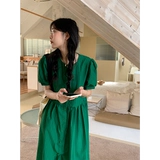 Ретро зеленая летняя длинная юбка, сексуальное платье, рукава фонарики, средней длины