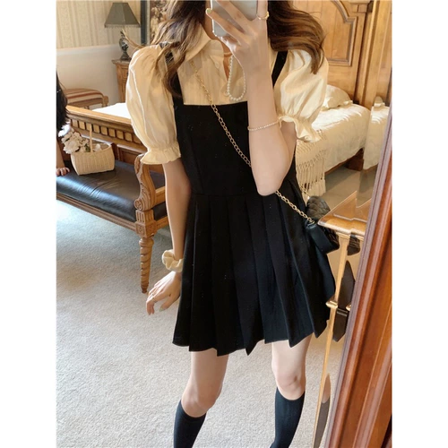 Сексуальный комплект, милое шифоновое платье с коротким рукавом, французский стиль