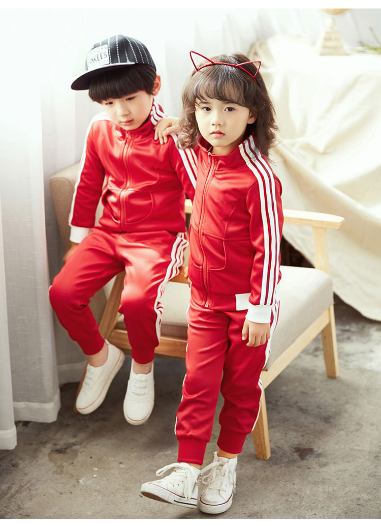 Dịch vụ làm vườn mẫu giáo mùa xuân và học sinh mùa thu học sinh phục vụ lớp học màu đỏ cho trẻ em thể thao phù hợp với quần áo giáo viên phiên bản tiếng Hàn shop trẻ em