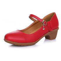 Leather dance shoes ladies adult square dance shoes Four Seasons red mother shoes spring and summer Middle heel dance shoes new single shoes